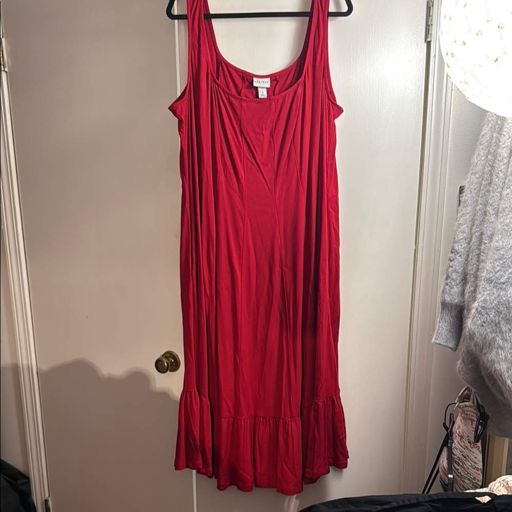 Ava & Viv Red Sleeveless Ruffle-Hem Midi Dress